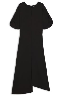 Vestido con escote ojo de cerradura en crep&eacute; suave, Negro
