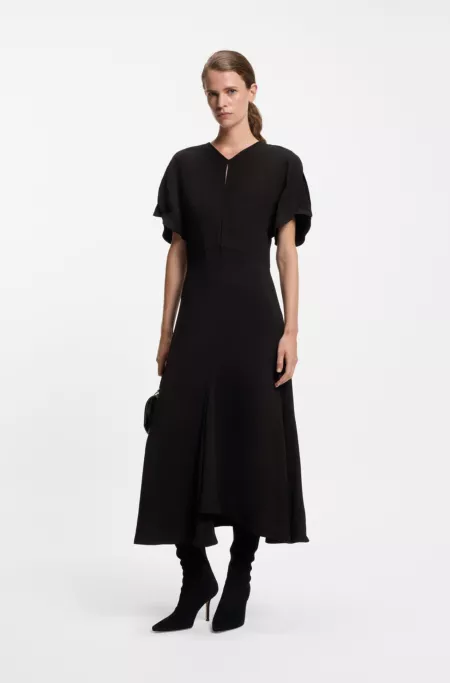 Crepe dress with keyhole neckline