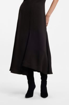 Vestido con escote ojo de cerradura en crep&eacute; suave, Negro