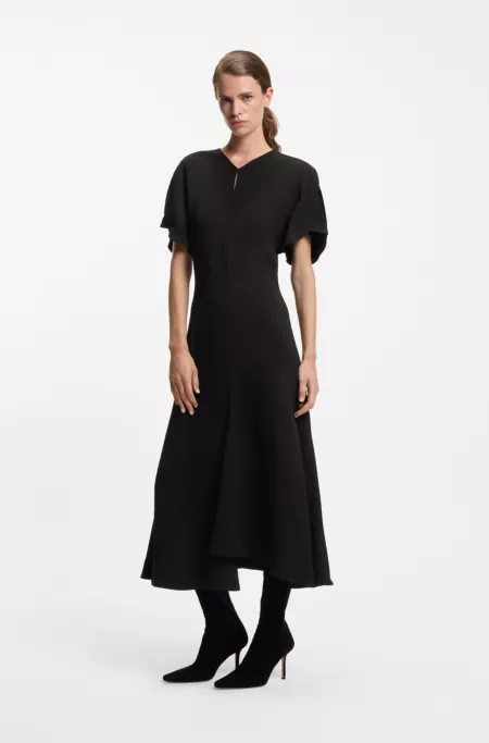 Crepe dress with keyhole neckline