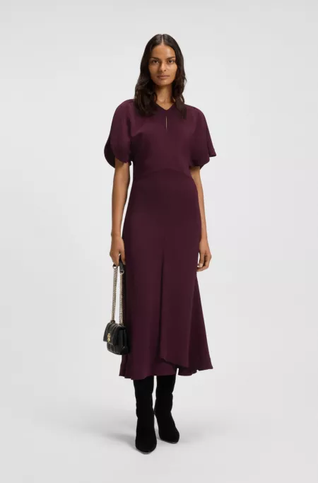 Crepe dress with keyhole neckline