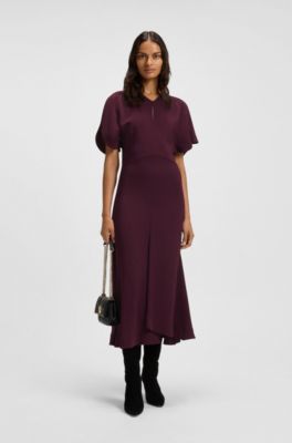 Crepe dress with keyhole neckline, Dark Purple