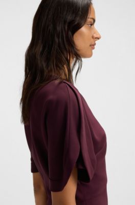 Crepe dress with keyhole neckline, Dark Purple