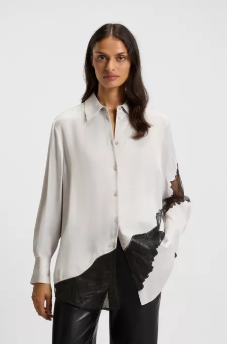 Regular-fit blouse with lace details