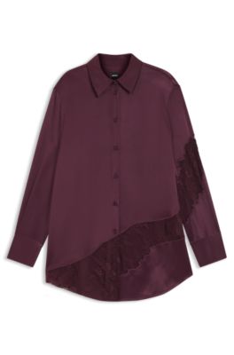 Blusa regular fit con detalles de encaje, P&uacute;rpura oscuro