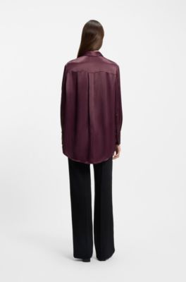 Blusa regular fit con detalles de encaje, P&uacute;rpura oscuro