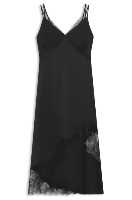 Lace-detail slip dress in soft sateen