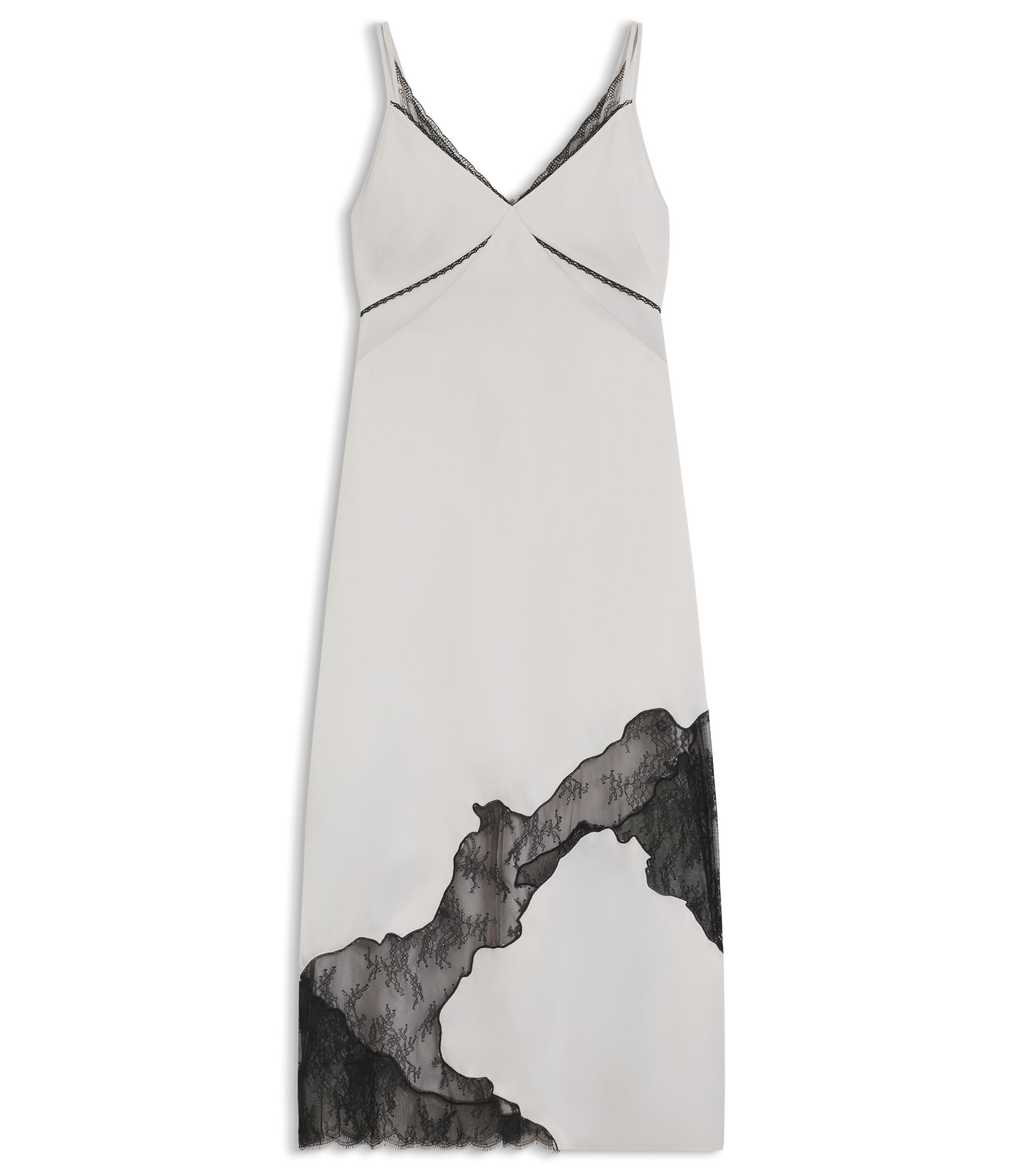 BOSS - Lace-detail slip dress in soft sateen - Light Grey