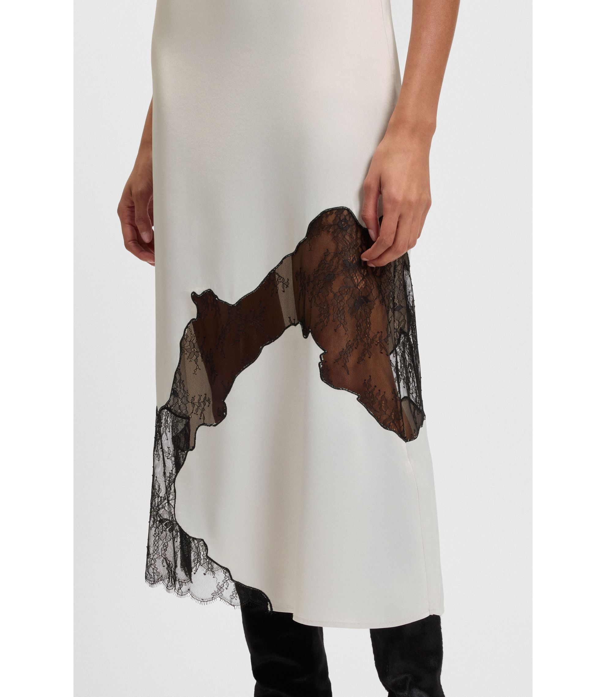 chinese dress ladies Satin Dress with Lace Inserts