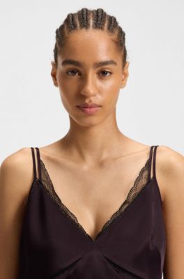 Caraco en satin avec finitions en dentelle, Violet clair