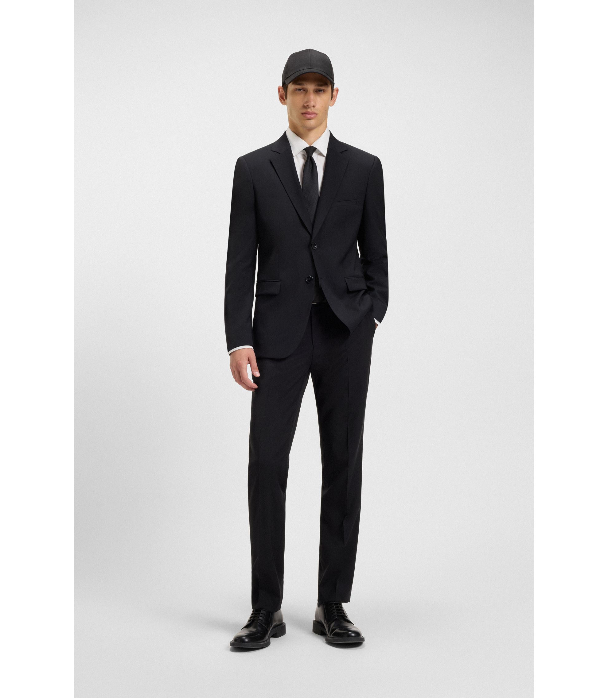 HUGO BOSS シングルテーラードジャケット 裏地レッド 黒/XW254 HUGO - Extra-slim-fit jacket in virgin wool - Dark Blue
