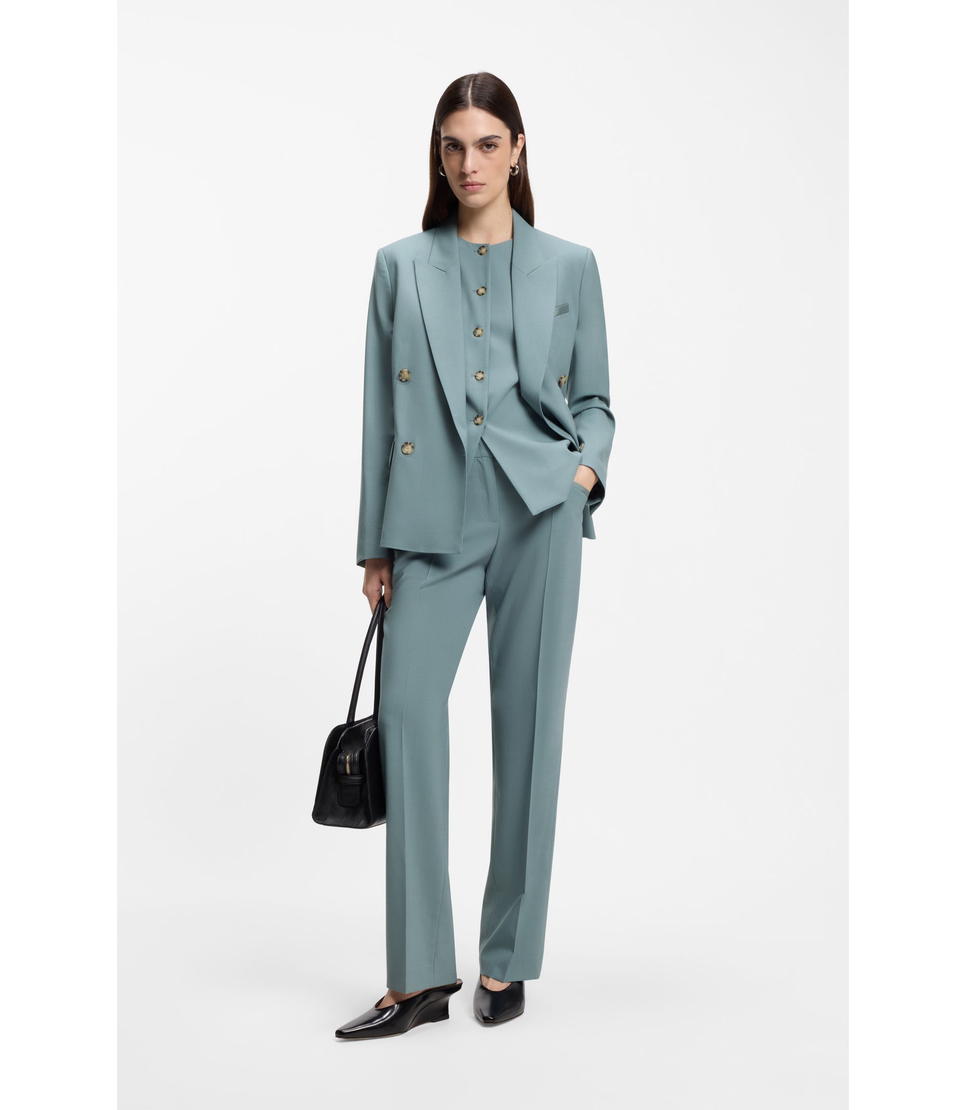 BOSS - Regular-fit blazer in virgin wool - Blue