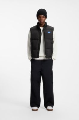 Relaxed-fit padded vest with logo badge, Black