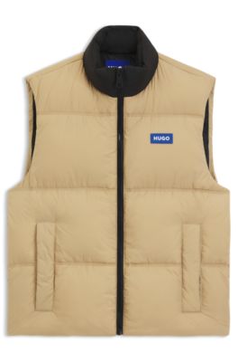 Relaxed-fit padded vest with logo badge, Beige