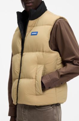 Relaxed-fit padded vest with logo badge, Beige