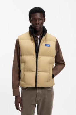 Relaxed-fit padded vest with logo badge, Beige
