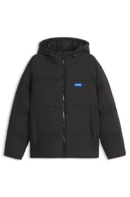 Relaxed-fit water-repellent jacket with logo badge, Black