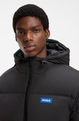 Relaxed-fit water-repellent jacket with logo badge, Black