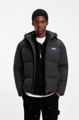 Relaxed-fit water-repellent jacket with logo badge, Black