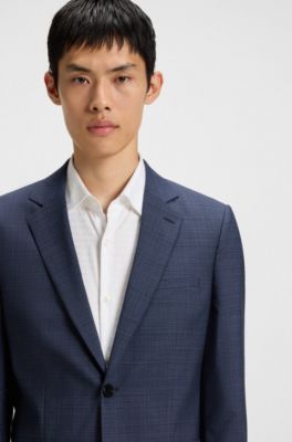 Blazer extra slim fit en lana virgen moulin&eacute;, Azul oscuro