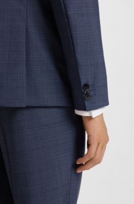 Veste Extra Slim en laine vierge moulin&eacute;e, Bleu fonc&eacute;