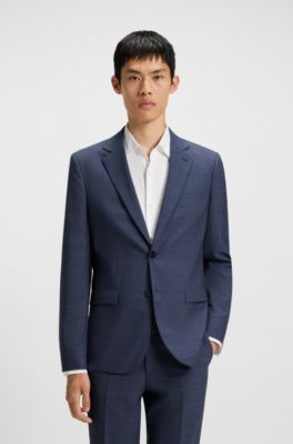 Blazer extra slim fit en lana virgen moulin&eacute;, Azul oscuro