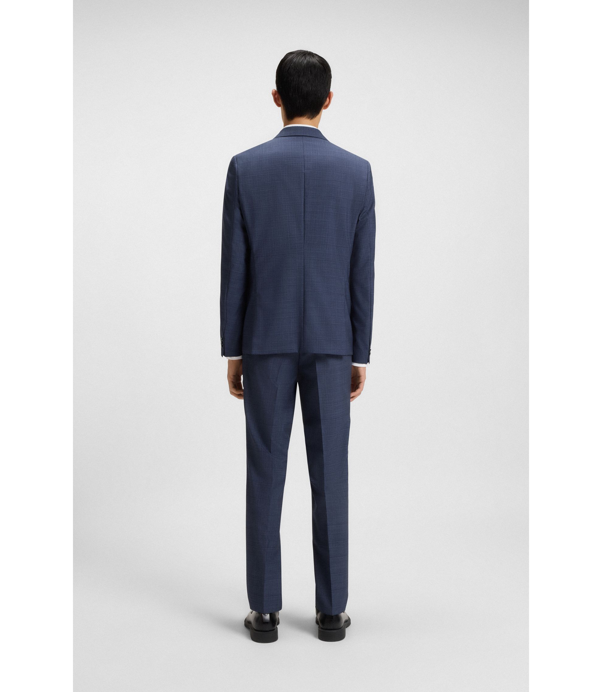 HUGO - Mouliné extra-slim-fit jacket in virgin wool - Dark Blue