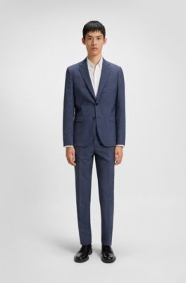 Pantalones extra slim fit en moulin&eacute; de lana virgen, Azul oscuro