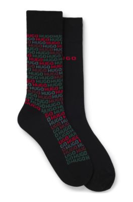 Paquete de dos calcetines de largo est&aacute;ndar con detalles de logotipo, Negro