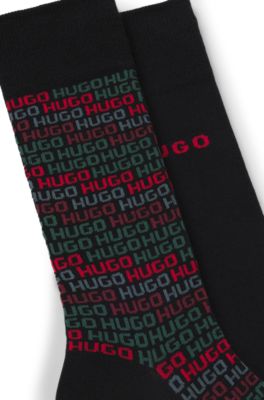 Paquete de dos calcetines de largo est&aacute;ndar con detalles de logotipo, Negro