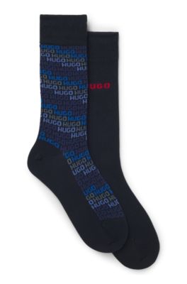 Paquete de dos calcetines de largo est&aacute;ndar con detalles de logotipo, Azul oscuro