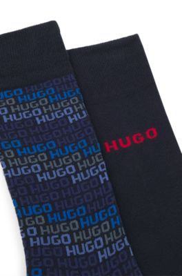 Paquete de dos calcetines de largo est&aacute;ndar con detalles de logotipo, Azul oscuro