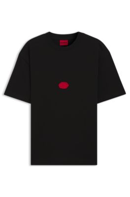 Camiseta de punto de algod&oacute;n con logotipo estampado encerado, Negro
