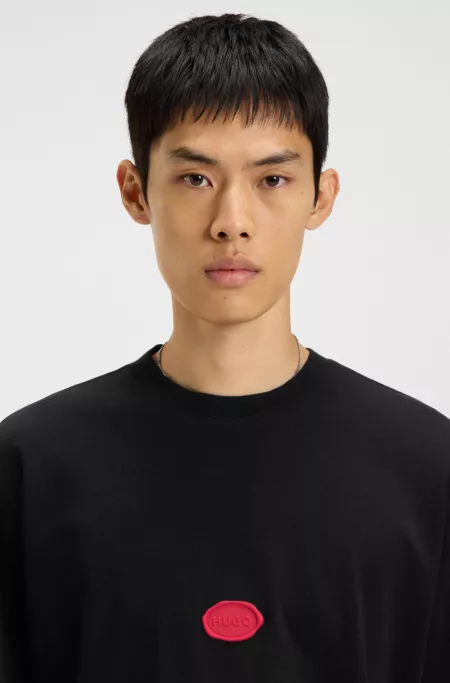 Cotton-jersey T-shirt with wax-stamp logo