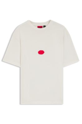 Cotton-jersey T-shirt with wax-stamp logo, White