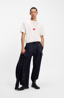 Camiseta de punto de algod&oacute;n con logotipo estampado encerado, Blanco