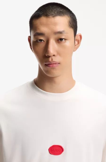 Cotton-jersey T-shirt with wax-stamp logo