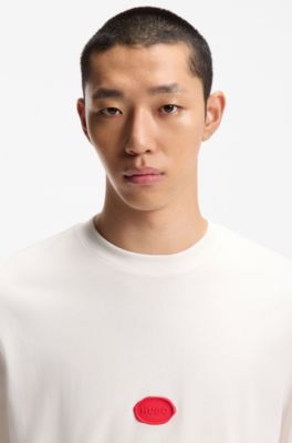 Camiseta de punto de algod&oacute;n con logotipo estampado encerado, Blanco