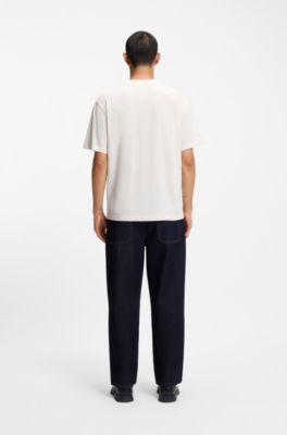 Camiseta de punto de algod&oacute;n con logotipo estampado encerado, Blanco