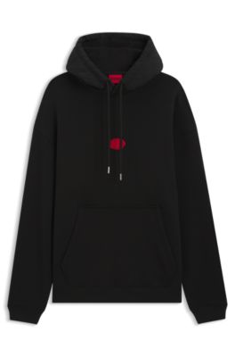 Cotton-blend hoodie with waxed-stamp logo, Black