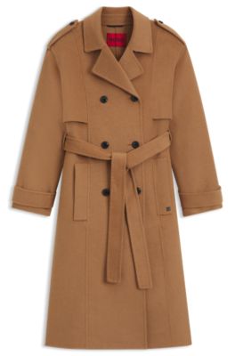 Belted trenchcoat with double-breasted closure, Light Brown
