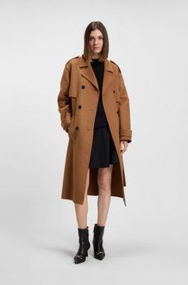 Belted trenchcoat with double-breasted closure, Light Brown