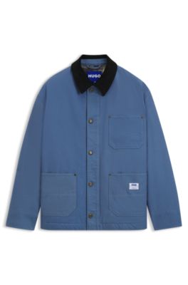 Cazadora oversize fit de lona de algod&oacute;n con cuello de pana, Celeste