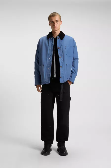 Oversized-fit jacket with corduroy collar