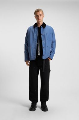 Cazadora oversize fit de lona de algod&oacute;n con cuello de pana, Celeste