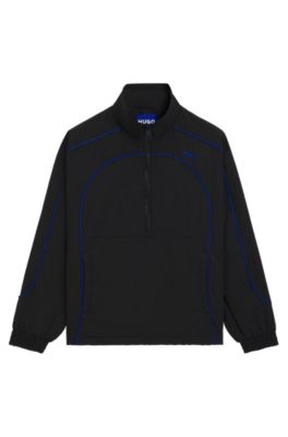 Contrast-piping jacket with water-repellent finish, Black