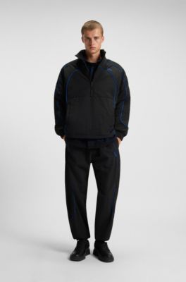 Chaqueta de media cremallera repelente al agua con ribetes en contraste, Negro