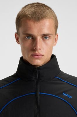 Chaqueta de media cremallera repelente al agua con ribetes en contraste, Negro
