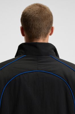 Contrast-piping jacket with water-repellent finish, Black