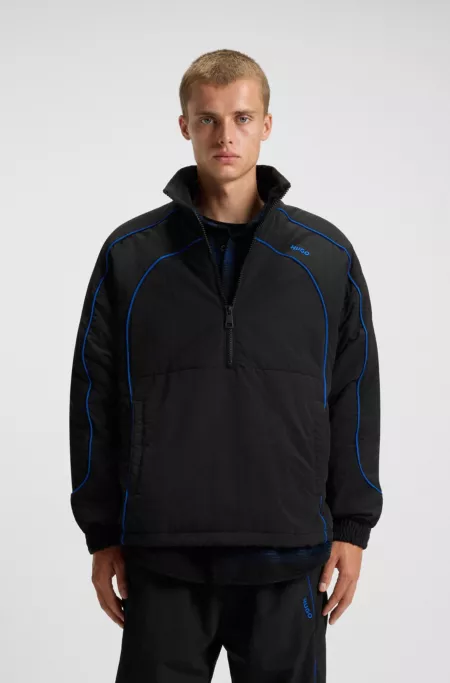 Contrast-piping jacket with water-repellent finish